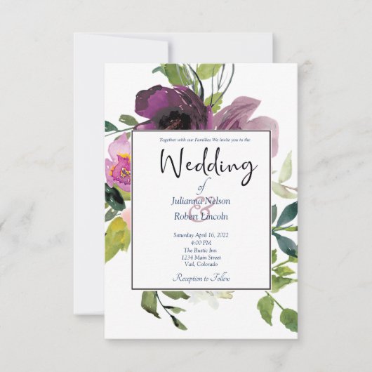 Faire carte d'invitation de mariage florale rose e (Devant)