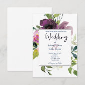 Faire carte d'invitation de mariage florale rose e (Devant / Derrière)