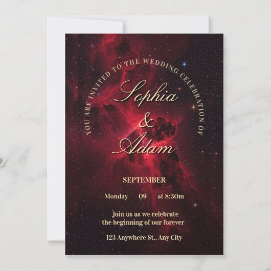 Faire carte d'invitation de mariage Galaxie Rouge (Devant)