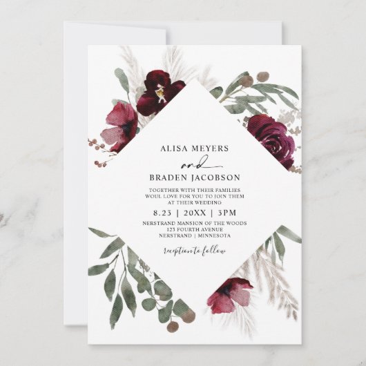 Faire carte d'invitation de mariage Herbe des Pamp (Devant)