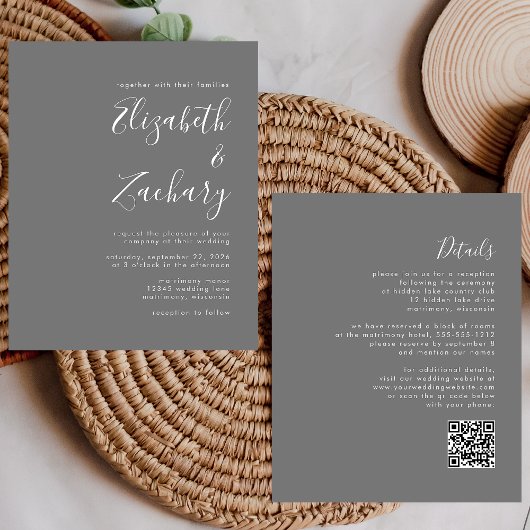 Faire carte d'invitation de mariage moderne grise
