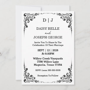 Faire carte d'invitation de mariage noir et blanc