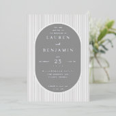 Faire carte d'invitation de mariage rayée grise (Debout devant)