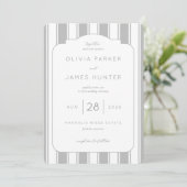 Faire carte d'invitation de mariage rayée grise (Debout devant)
