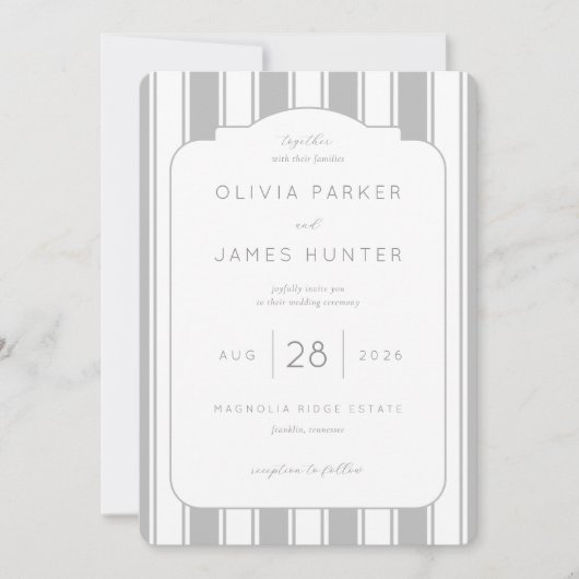 Faire carte d'invitation de mariage rayée grise (Devant)