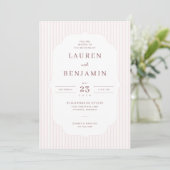 Faire carte d'invitation de mariage rayée rose élé (Debout devant)