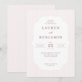 Faire carte d'invitation de mariage rayée rose élé (Devant / Derrière)