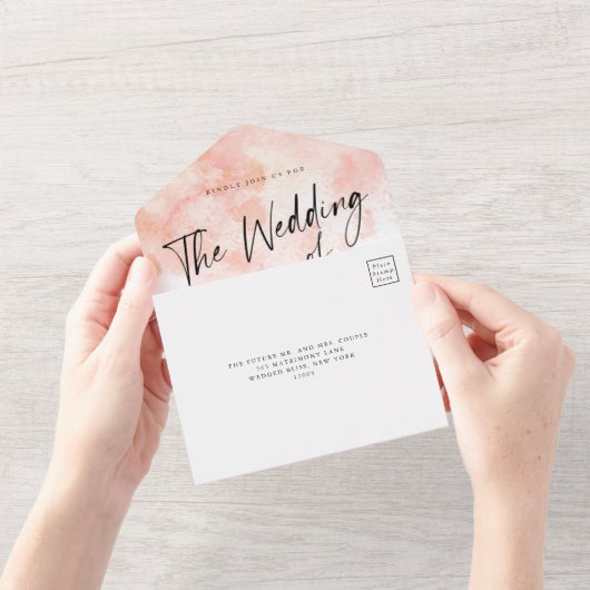 Faire carte d'invitation de mariage rose pâle élég (Ouverture)