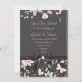 Faire carte d'invitation de mariage, rose, ruban,  (Devant)