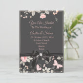 Faire carte d'invitation de mariage, rose, ruban,  (Debout devant)