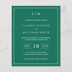 Faire carte d'invitation de mariage verte émeraude
