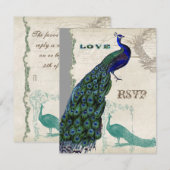 Faire carte d'invitation de mariage vintage Peacoc (Devant / Derrière)