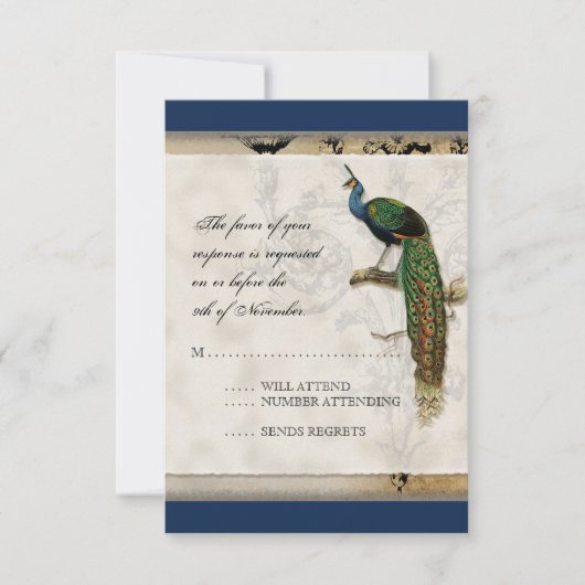 Faire carte d'invitation Mariage Paon Vintage 6 (Devant)