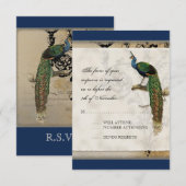 Faire carte d'invitation Mariage Paon Vintage 6 (Devant / Derrière)