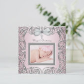 Faire Cartes d'Invitation de Baptême Rose et Gris (Debout devant)