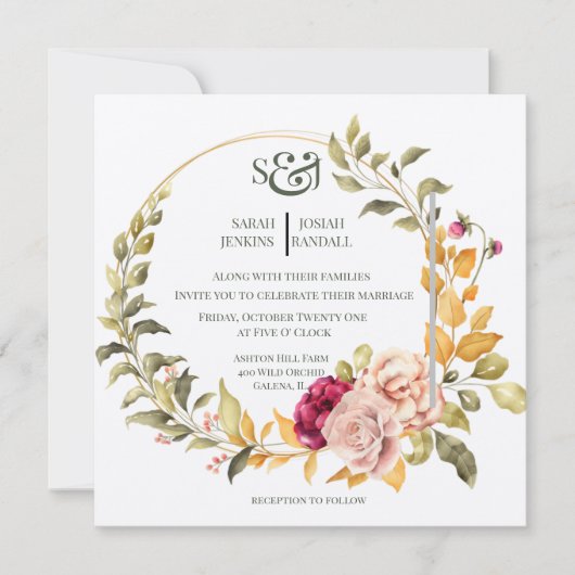 Faire Couronne Florale (or) Invitation Dorée (Devant)