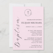 Faire Croix de Baptême Rose Invitation de Couronne (Devant)