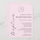 Faire Croix de Baptême Rose Invitation de Couronne (Devant / Derrière)