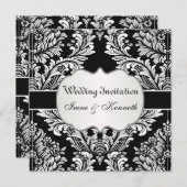 Faire damassé blanc sur invitation de mariage noir (Devant / Derrière)