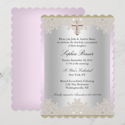 Faire dentelle et invitation de baptême/cathéchism (Devant / Derrière)