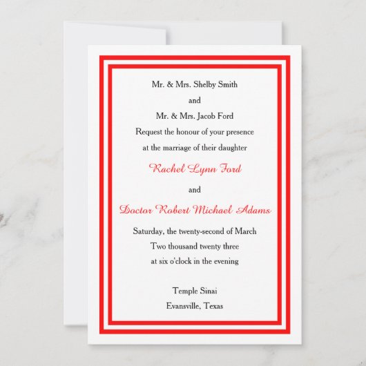 Faire-Double Rouge - Faire-Part de Mariage 5x7 (Devant)