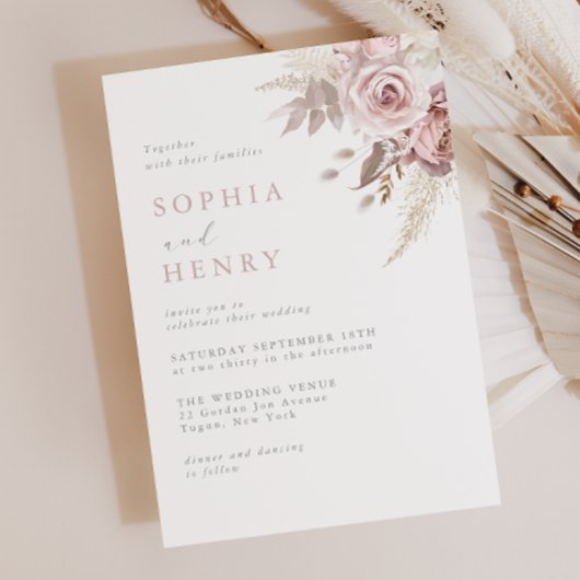 Faire et Douce Invitation de Mariage Florale Rose