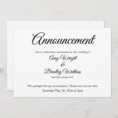 Faire et Simple Faire-Part de Mariage Reporté (Devant / Derrière)