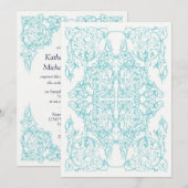 Faire-Fleur Mariage Invitation Bleu) (Devant / Derrière)