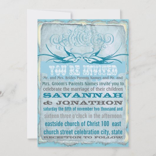 Faire Fleurir Plume Invitation de Mariage Oiseau d (Dos)