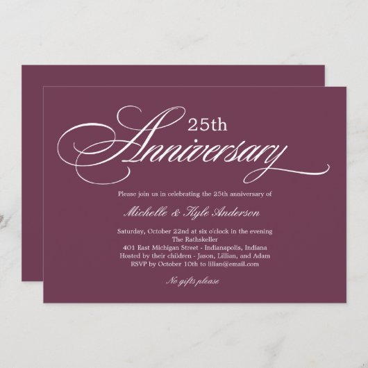 Faire invitation d'anniversaire de mariage - Écrit (Devant / Derrière)