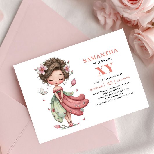 Faire invitation d'anniversaire Fille Fée Rose pâl