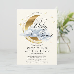 Faire invitation de baby shower beige céleste en é