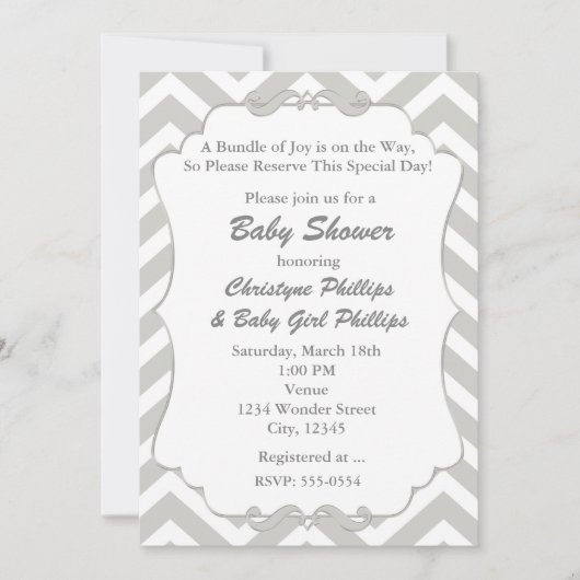 Faire invitation de baby shower Chevron blanc et g (Devant)