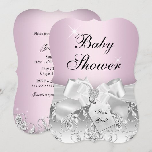 Faire invitation de baby shower rose clair avec un (Devant / Derrière)