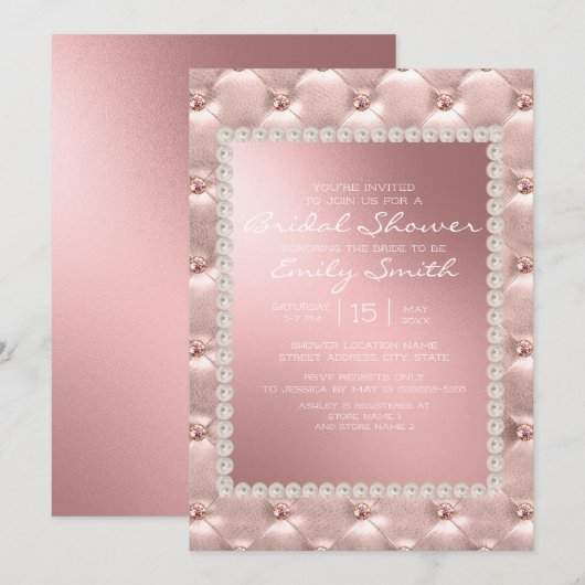 Faire invitation de bains de mariée rose blush bla (Devant / Derrière)