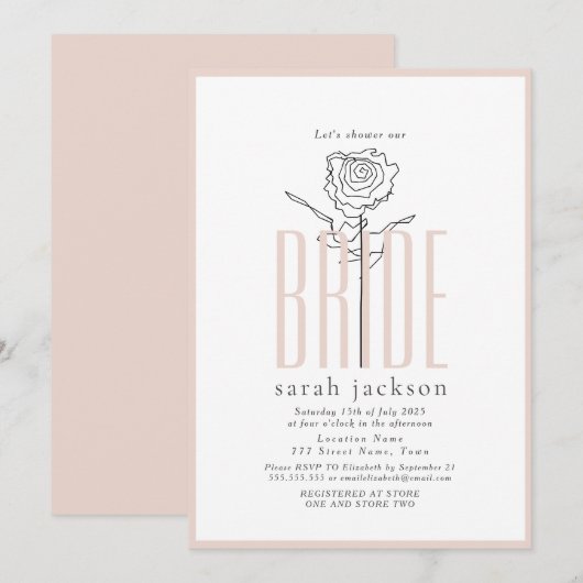 Faire invitation de bains de mariée rose tendre (Devant / Derrière)