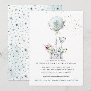 Faire invitation de baptême au ballon bleu élégant