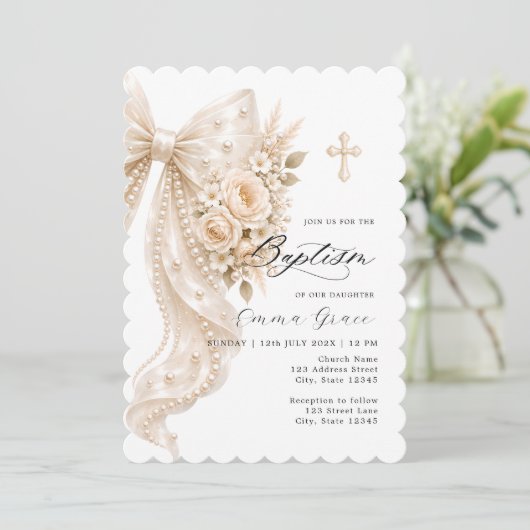 Faire invitation de baptême au ruban de perle et a (Debout devant)