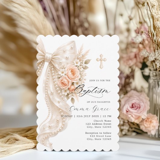 Faire invitation de baptême au ruban de perle et a
