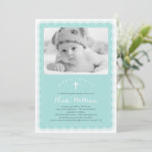 Faire invitation de baptême en dentelle - Bleu (Debout devant)