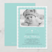 Faire invitation de baptême en dentelle - Bleu (Devant / Derrière)