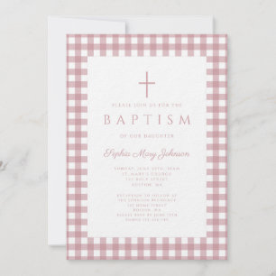 Faire invitation de baptême fille à carreaux rose 