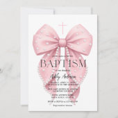 Faire invitation de baptême fille à ruban rose élé (Devant)