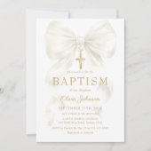 Faire Invitation de Baptême Fille au Ruban Blanc É (Devant)