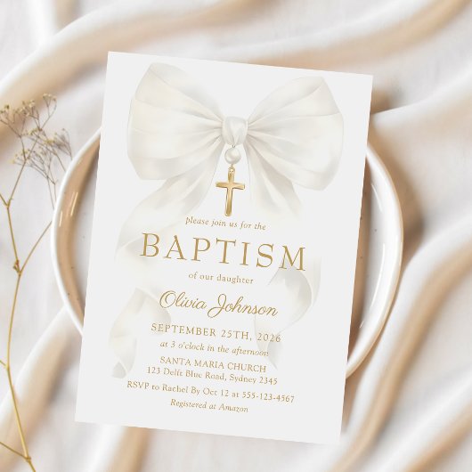 Faire Invitation de Baptême Fille au Ruban Blanc É