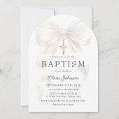 Faire Invitation de Baptême Fille au Ruban Blanc É (Devant)