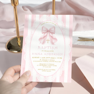 Faire invitation de baptême fille avec ruban rose
