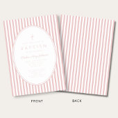 Faire invitation de baptême fille rayée rose éléga