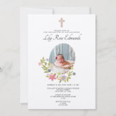 Faire Invitation de Baptême Florale Rose (Devant)