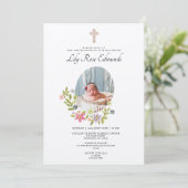 Faire Invitation de Baptême Florale Rose (Debout devant)
